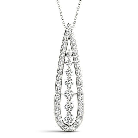 White gold Teardrop Pavé Round Diamond Prong Pendant