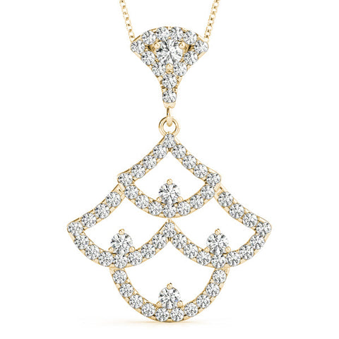 Yellow gold Pavé Round Diamond Fan Prong Pendant
