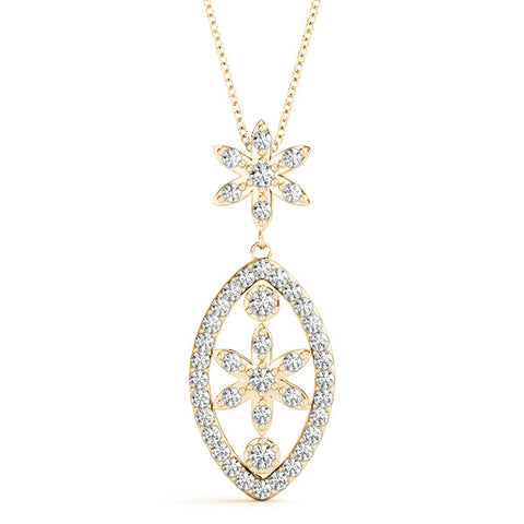 Yellow gold Pavé Marquise Pendant with Floral Prong Setting