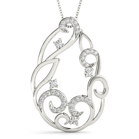 White gold Pavé Diamond Round Pendant with Four-Prong Setting