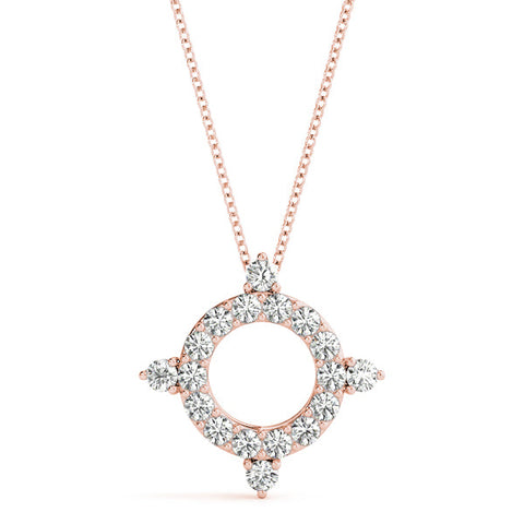 Rose gold Round Diamond Halo Pendant with Four-Prong Setting