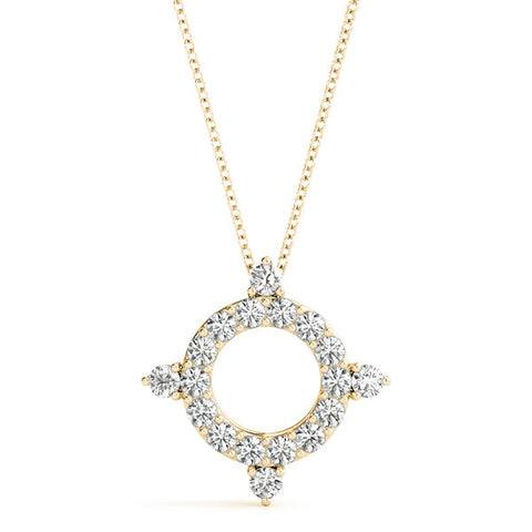 Yellow gold Round Diamond Halo Pendant with Four-Prong Setting