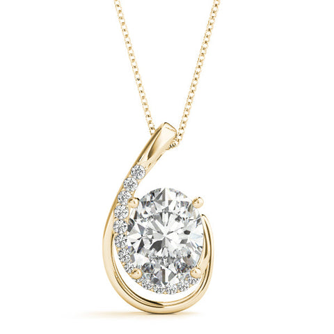 Yellow gold Round Diamond Prong Set Swirl Pendant