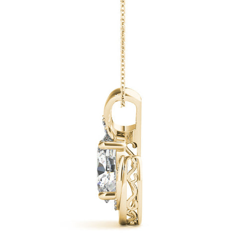 Yellow gold Round Diamond Prong Set Swirl Pendant