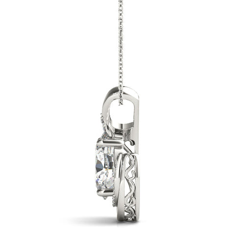 Silver Round Diamond Prong Set Swirl Pendant