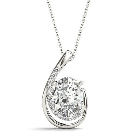White gold Round Diamond Prong Set Swirl Pendant