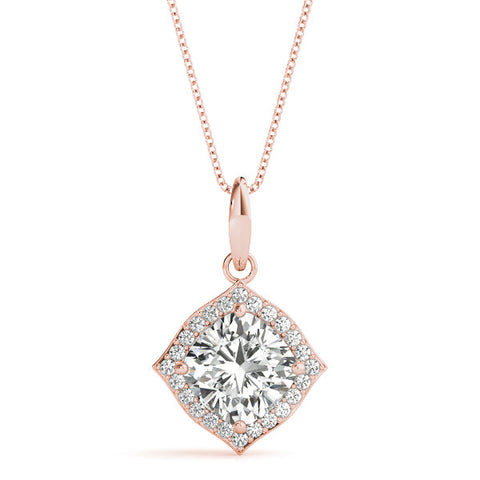 Rose gold Round Halo Diamond Pendant with Four-Prong Setting