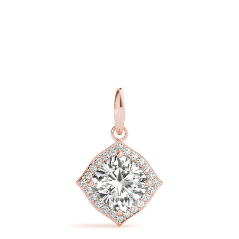 Rose gold Round Halo Diamond Pendant with Four-Prong Setting