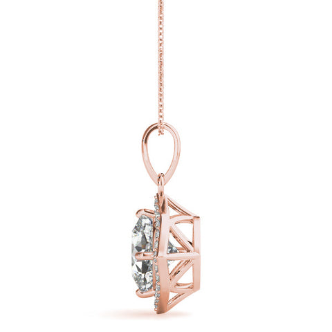Rose gold Round Halo Diamond Pendant with Four-Prong Setting