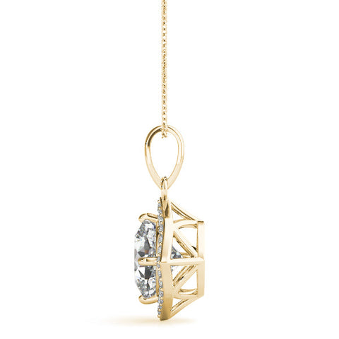 Yellow gold Round Halo Diamond Pendant with Four-Prong Setting