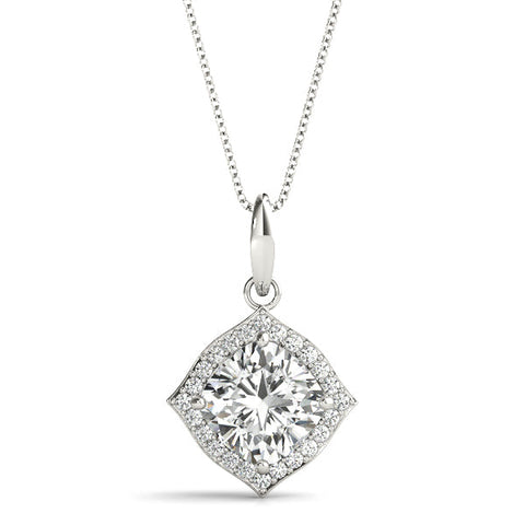 White gold Round Halo Diamond Pendant with Four-Prong Setting