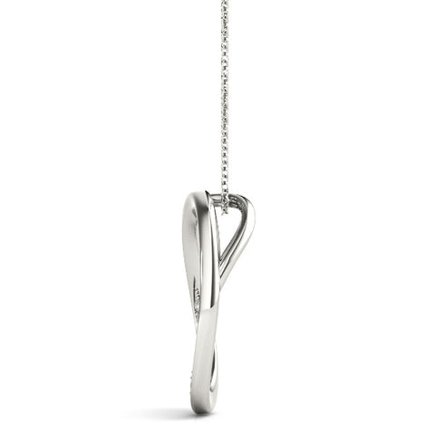 White gold Pavé Oval Twist Pendant with Round Diamonds and Prong Setting