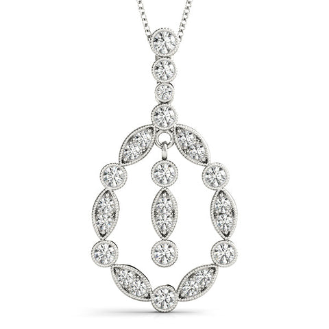 White gold Round and Marquise Diamond Milgrain Halo Pendant