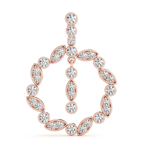 Rose gold Round and Marquise Cut Diamond Milgrain Halo Pendant