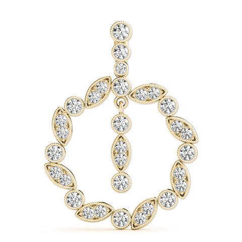 Yellow gold Round and Marquise Cut Diamond Milgrain Halo Pendant