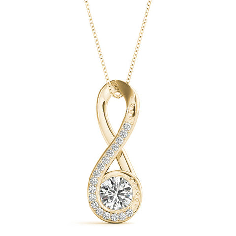 Yellow gold Infinity Pavé Round Diamond Bezel Pendant