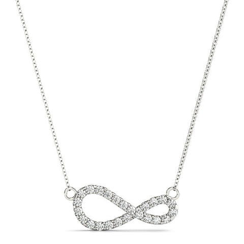 White gold Pavé Round Diamond Infinity Pendant with Prong Setting