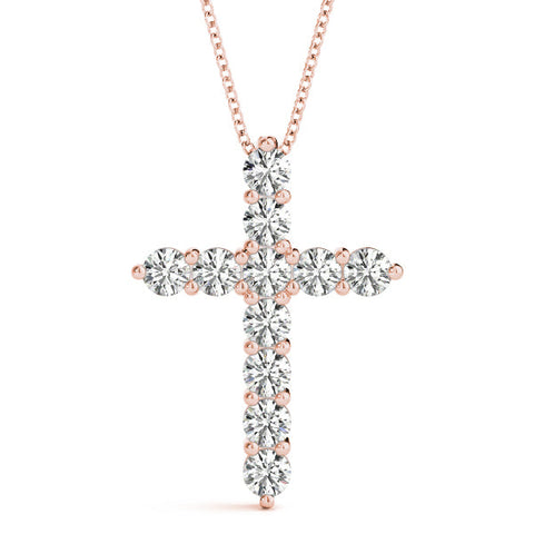 Rose gold Round Diamond Prong-Set Cross Pendant