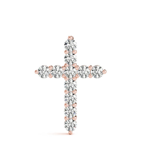 Rose gold Round Diamond Prong-Set Cross Pendant