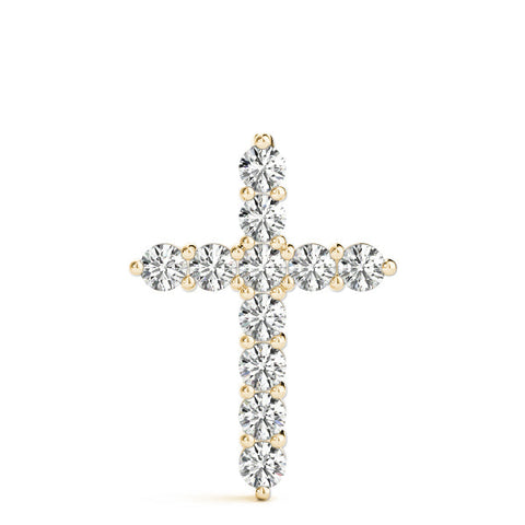 Yellow gold Round Diamond Prong-Set Cross Pendant