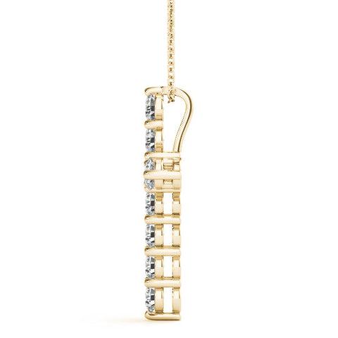 Yellow gold Round Diamond Prong-Set Cross Pendant
