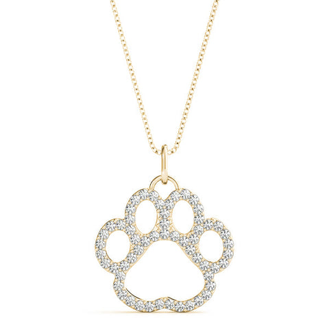 Yellow gold Pavé Round Diamond Paw Pendant