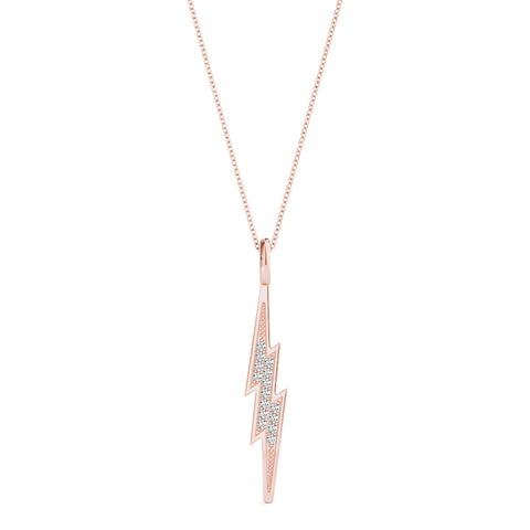 Rose gold Pavé Set Lightning Bolt Pendant with Round Cut Stones