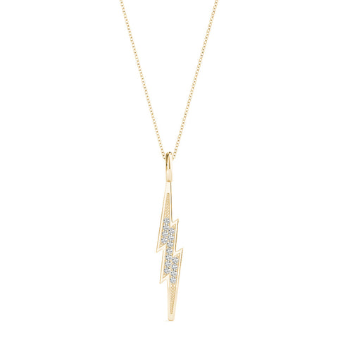 Yellow gold Pavé Set Lightning Bolt Pendant with Round Cut Stones