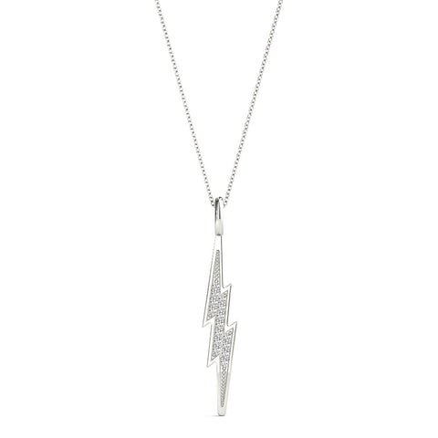 White gold Pavé Set Lightning Bolt Pendant with Round Cut Stones