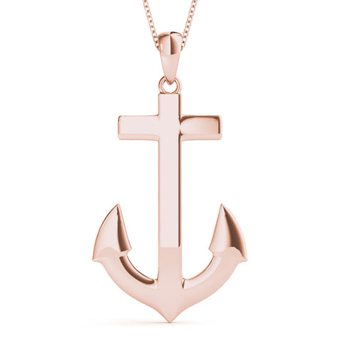 Rose gold Silver Anchor Pendant with Round Diamond Bezel Setting