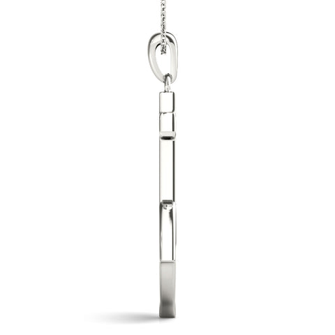 White gold Silver Anchor Pendant with Round Diamond Bezel Setting