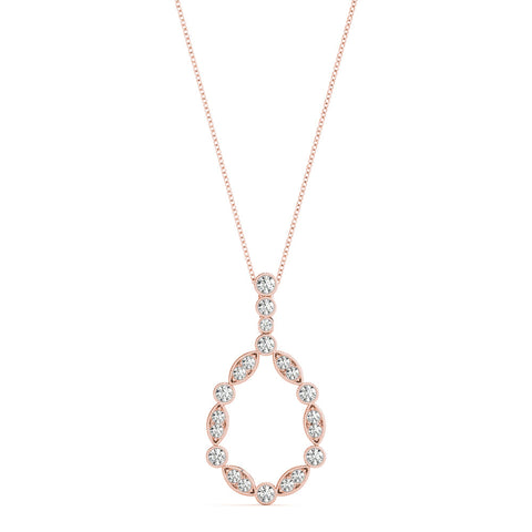 Rose gold Round and Marquise Diamond Milgrain Prong Pendant