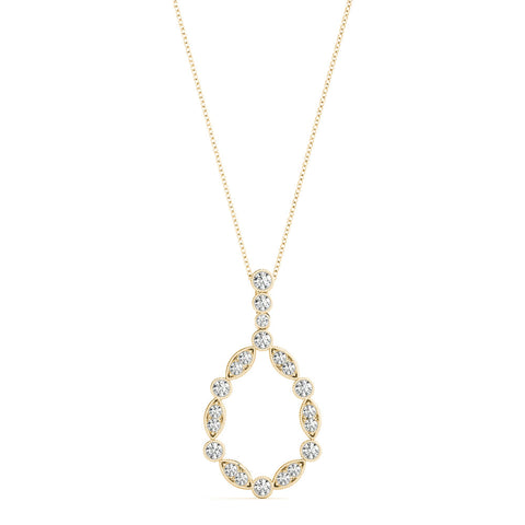 Yellow gold Round and Marquise Diamond Milgrain Prong Pendant