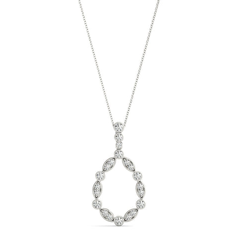 White gold Round and Marquise Diamond Milgrain Prong Pendant