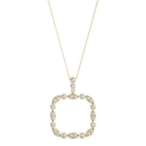 Yellow gold Bezel Marquise and Round Diamond Pendant