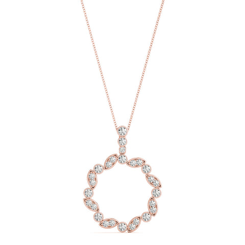 Rose gold Round and Marquise Diamond Circle Pendant with Bezel and Prong Setting