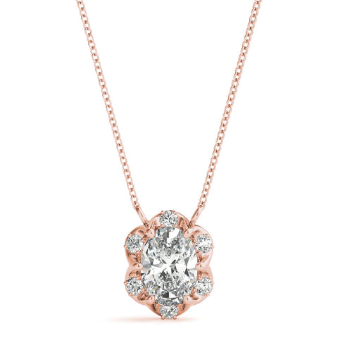 Rose gold Oval Diamond Halo Pendant with Prong Setting