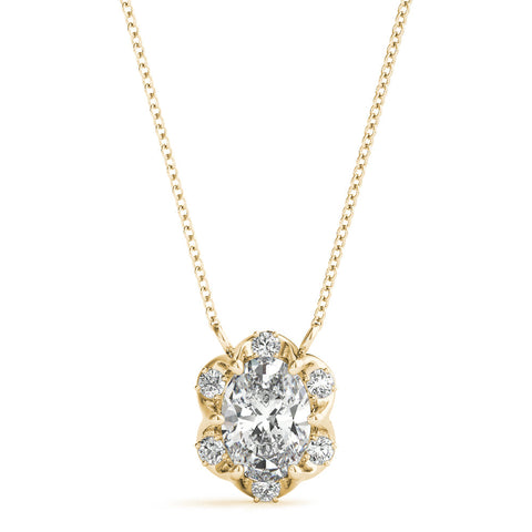 Yellow gold Oval Diamond Halo Pendant with Prong Setting