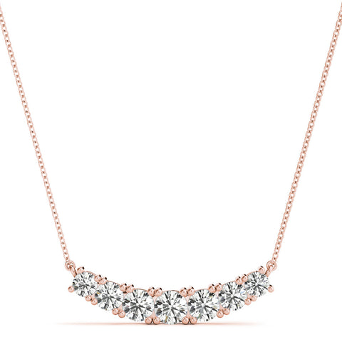 Rose gold Round Brilliant Diamond Curved Bar Necklace with Prong Setting