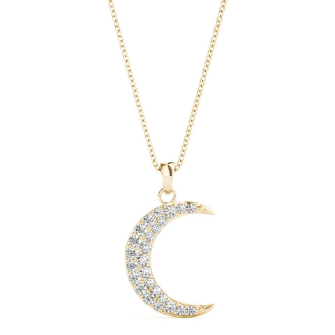 Yellow gold Pavé Round Diamond Crescent Pendant with Four-Prong Setting