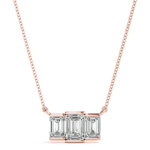 Rose gold Emerald Cut Three-Stone Bar Pendant with Bar Prong Setting