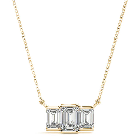 Yellow gold Emerald Cut Three-Stone Bar Pendant with Bar Prong Setting