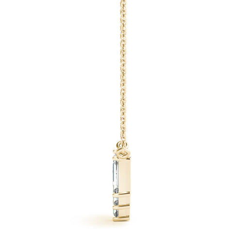 Yellow gold Baguette Diamond Bar Pendant with Prong Setting