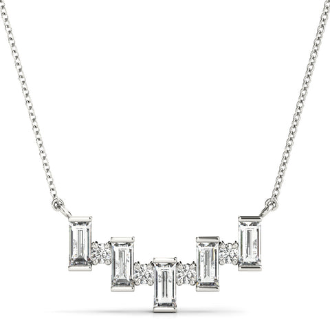 White gold Baguette Diamond Bar Pendant with Prong Setting