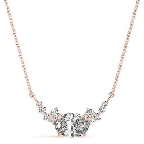 Rose gold Oval Diamond Pendant with Heart Accents and Prong Setting