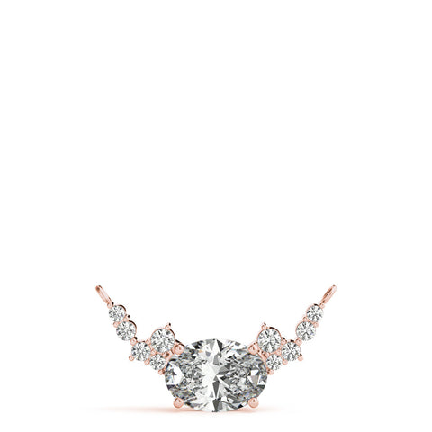 Rose gold Oval Diamond Pendant with Heart Accents and Prong Setting