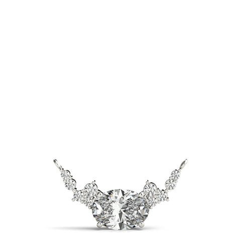White gold Oval Diamond Pendant with Heart Accents and Prong Setting