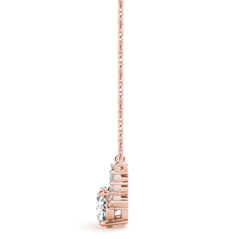 Rose gold Oval Diamond Pendant with Heart Accents and Prong Setting
