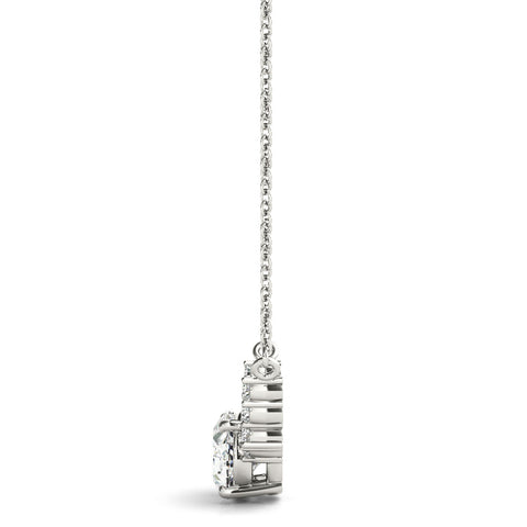 White gold Oval Diamond Pendant with Heart Accents and Prong Setting