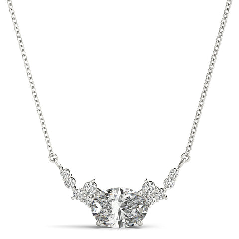 White gold Oval Diamond Pendant with Heart Accents and Prong Setting